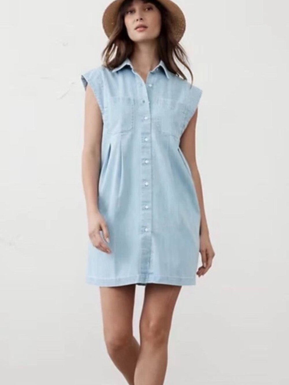 NWT Banana Republic UTILITY MINI SHIRTDRESS Size L Light Wash Sleeveles